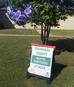 Craighead County Master Gardeners at work sign Sign that reads Craighead County Master Gardeners at work